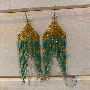 Handmade Turquoise & Gold Beaded Earrings